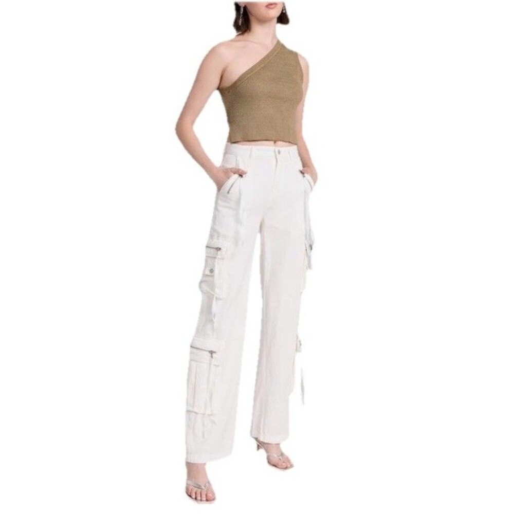 NWT BlankNYC Creamy Scoop Cargo Pants Size 31 Ivory Wide Leg Utility Cotton